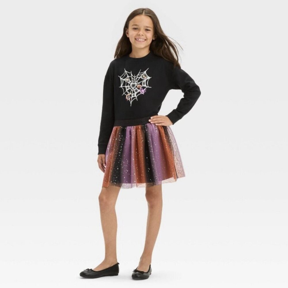 Girls Cat & Jack Ombre Striped Halloween Tutu Skirt Size XL